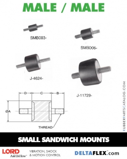 RubberPartsCatalog.com DeltaFlex LORD Corporation Sandwich Mounts UNC Standard Treads Male / Male Rubber-Parts-Catalog-Delta-Flex-LORD-Flex-Bolt-Small-Sandwich-Mounts-Male-Male.jpg