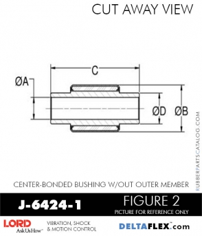 RubberPartsCatalog.com - LORD Corporation Center-Boned Bushing J-6424-1 Rubber-Parts-Catalog-Delta-Flex-LORD-Bushings-Center-Bonded-Bushings-J-6424-1