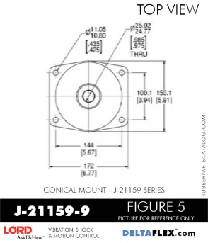 RubberPartsCatalog.com - LORD Corporation Conical Mount J-21159-9 Rubber-Parts-Catalog-Delta-Flex-LORD-Corporation-Conical-Mount-J-21159-9