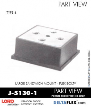 RubberPartsCatalog.com - LORD Corporation Flex-Bolt Sandwich Mounts - J-5130-1 Rubber-Parts-Catalog-Delta-Flex-LORD-Flex-Bolt-Large-Sandwich-Mounts-J-5130-1