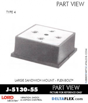 RubberPartsCatalog.com - LORD Corporation Flex-Bolt Sandwich Mounts - J-5130-55 Rubber-Parts-Catalog-Delta-Flex-LORD-Flex-Bolt-Large-Sandwich-Mounts-J-5130-55