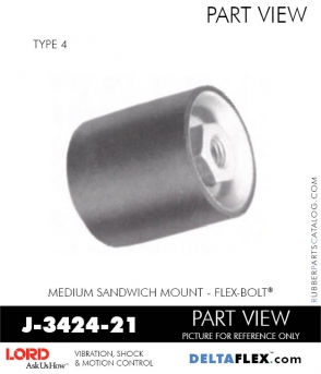 RubberPartsCatalog.com - LORD Corporation Flex-Bolt Sandwich Mounts - J-3424-21 Rubber-Parts-Catalog-Delta-Flex-LORD-Flex-Bolt-Medium-Sandwich-Mounts-Femal-Female-J-3424-21