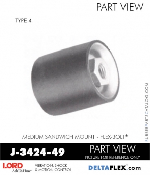 RubberPartsCatalog.com - LORD Corporation Flex-Bolt Sandwich Mounts - J-3424-49 Rubber-Parts-Catalog-Delta-Flex-LORD-Flex-Bolt-Medium-Sandwich-Mounts-Femal-Female-J-3424-49