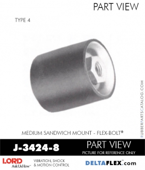 RubberPartsCatalog.com - LORD Corporation Flex-Bolt Sandwich Mounts - J-3424-8 Rubber-Parts-Catalog-Delta-Flex-LORD-Flex-Bolt-Medium-Sandwich-Mounts-Femal-Female-J-3424-8