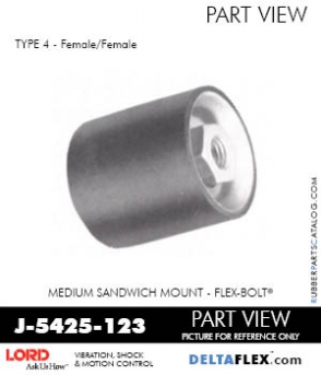 RubberPartsCatalog.com - LORD Corporation Flex-Bolt Sandwich Mounts - J-5425-123 Rubber-Parts-Catalog-Delta-Flex-LORD-Flex-Bolt-Medium-Sandwich-Mounts-Femal-Female-J-5425-123