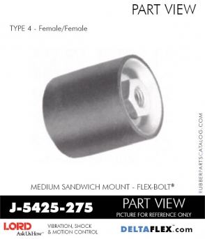 RubberPartsCatalog.com - LORD Corporation Flex-Bolt Sandwich Mounts - J-5425-275 Rubber-Parts-Catalog-Delta-Flex-LORD-Flex-Bolt-Medium-Sandwich-Mounts-Femal-Female-J-5425-275