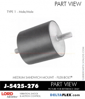 RubberPartsCatalog.com - LORD Corporation Flex-Bolt Sandwich Mounts - J-5425-276 Rubber-Parts-Catalog-Delta-Flex-LORD-Flex-Bolt-Medium-Sandwich-Mounts-Male-Male-J-5425-276