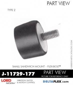 RubberPartsCatalog.com - LORD Corporation Flex-Bolt Sandwich Mounts - J-11729-177 Rubber-Parts-Catalog-Delta-Flex-LORD-Flex-Bolt-Small-Sandwich-Mounts-J-11729-177