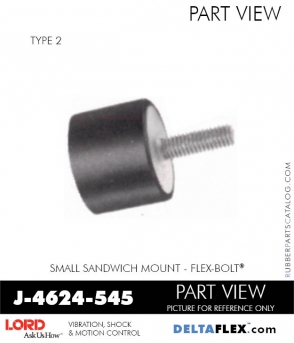 RubberPartsCatalog.com - LORD Corporation Flex-Bolt Sandwich Mounts - J-4624-545 Rubber-Parts-Catalog-Delta-Flex-LORD-Flex-Bolt-Small-Sandwich-Mounts-J-4624-545