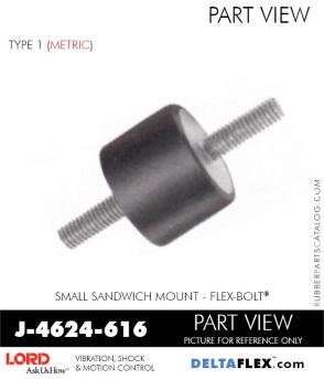 RubberPartsCatalog.com Deltaflex LORD Corporation Sandwich Mount J-4624-616 Rubber-Parts-Catalog-Delta-Flex-LORD-Corporation-Flex-Bolt-Small-Sandwich-Mounts-J-4624-616