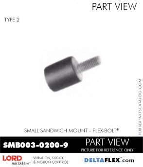 RubberPartsCatalog.com - LORD Corporation Flex-Bolt Sandwich Mounts - SMB003-0100-9 Rubber-Parts-Catalog-Delta-Flex-LORD-Flex-Bolt-Small-Sandwich-Mounts-SMB003-0200-9