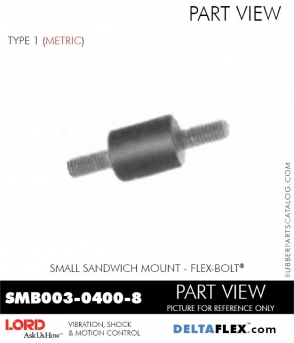 RubberPartsCatalog.com Deltaflex LORD Corporation Sandwich Mount SMB003-0400-8 Rubber-Parts-Catalog-Delta-Flex-LORD-Corporation-Flex-Bolt-Small-Sandwich-Mounts-SMB003-0400-8