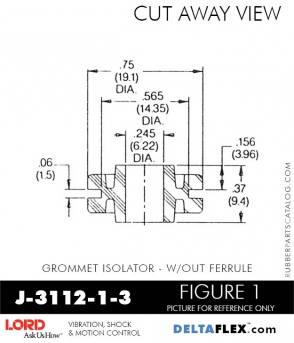 RubberPartsCatalog.com - LORD Corporation Grommet Isolator with Treaded Ferrule J-3112-1-3 Rubber-Parts-Catalog-Delta-Flex-LORD-Corporation-Grommet-Isolators-with-Threaded-Ferrule-J-3112-1-3